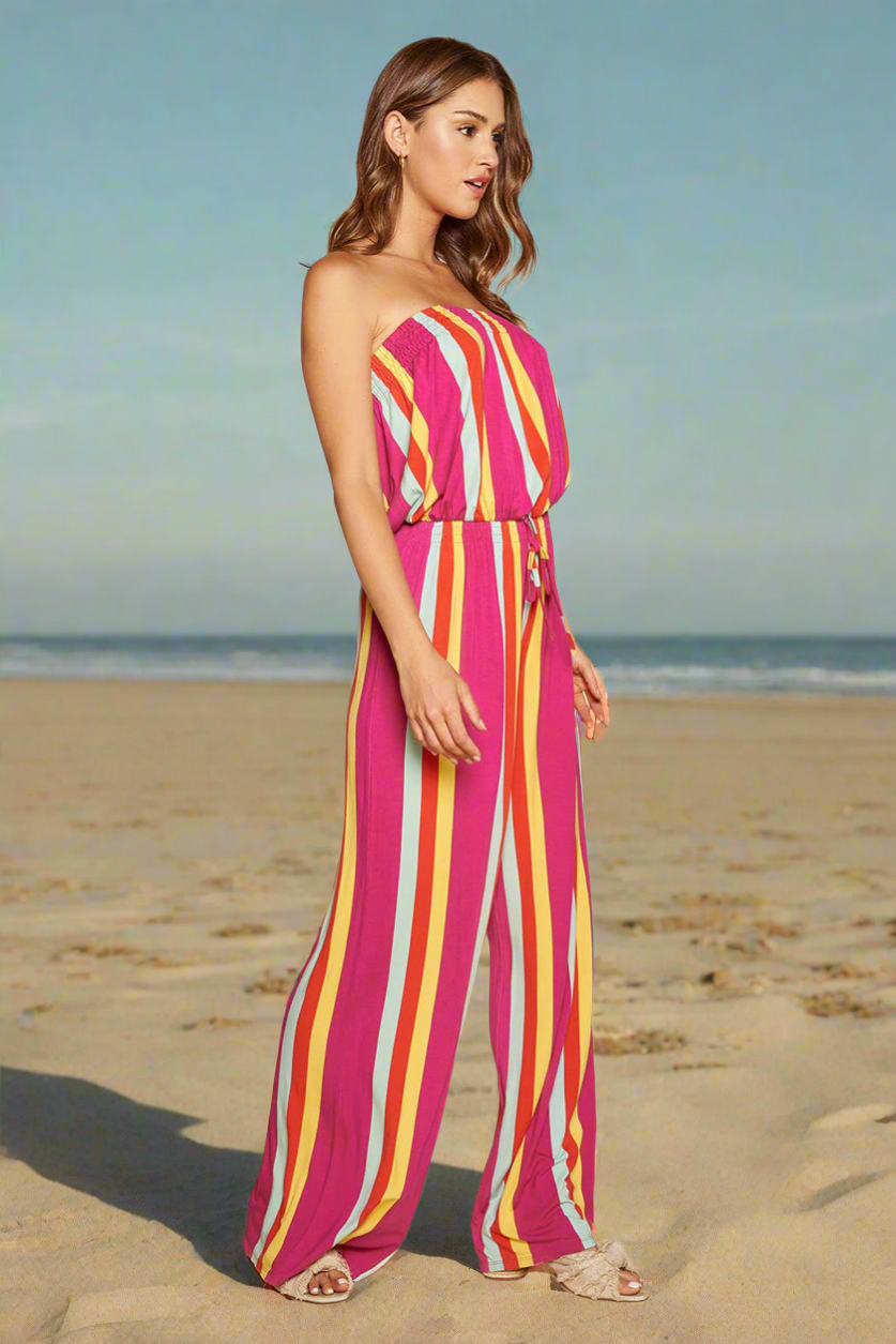 Eliza Striped Strapless Jersey Knit Jumpsuit