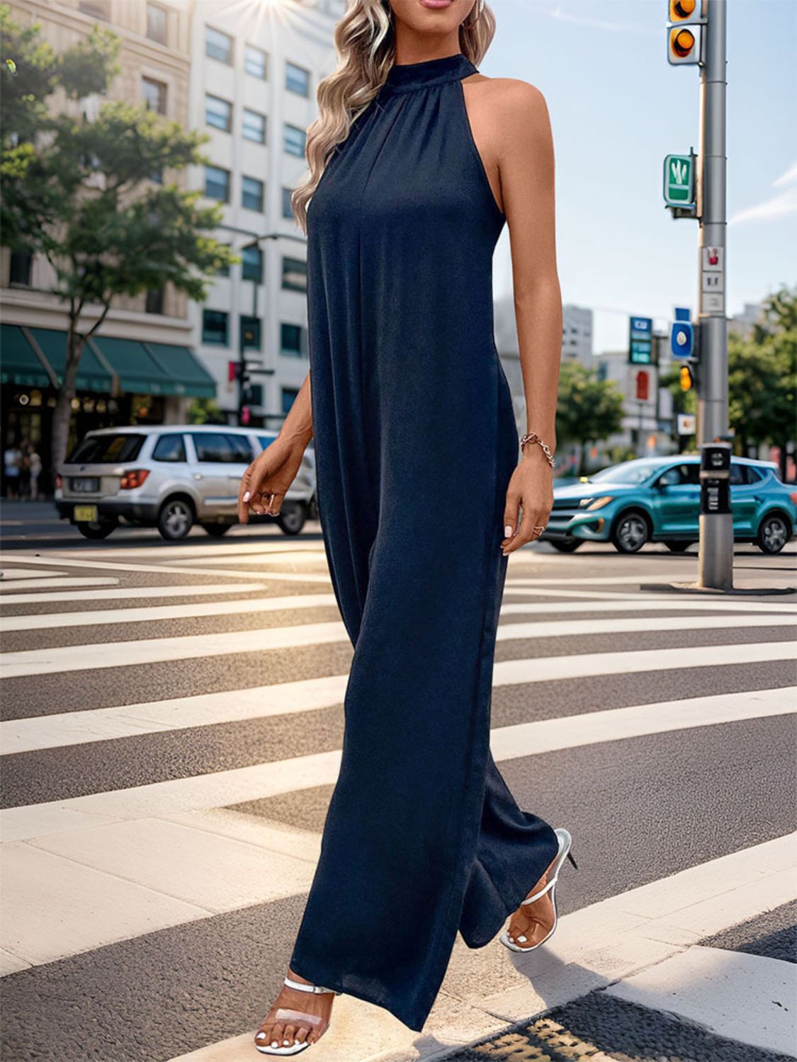 Perfee Tied Grecian Wide Leg Jumpsuit