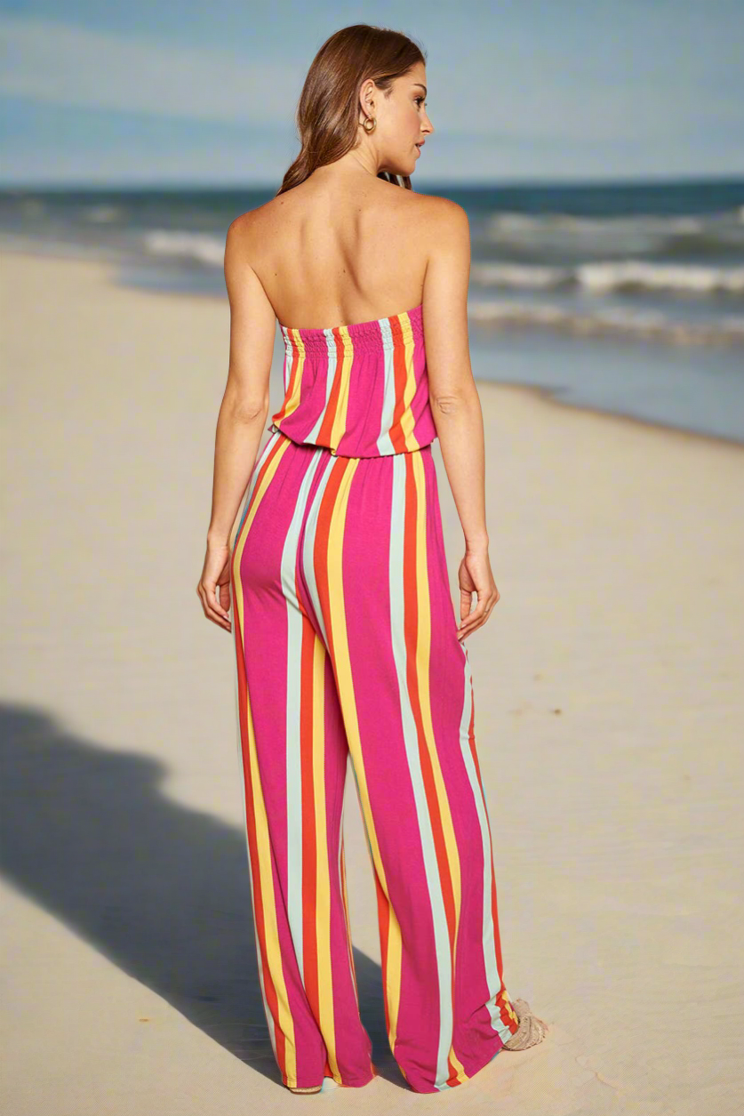 Eliza Striped Strapless Jersey Knit Jumpsuit