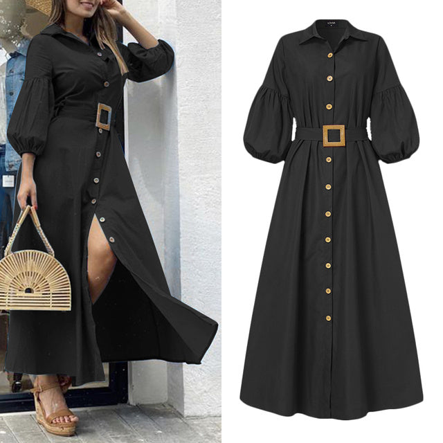 Elegant Puff Sleeve Fit & Flare Dress