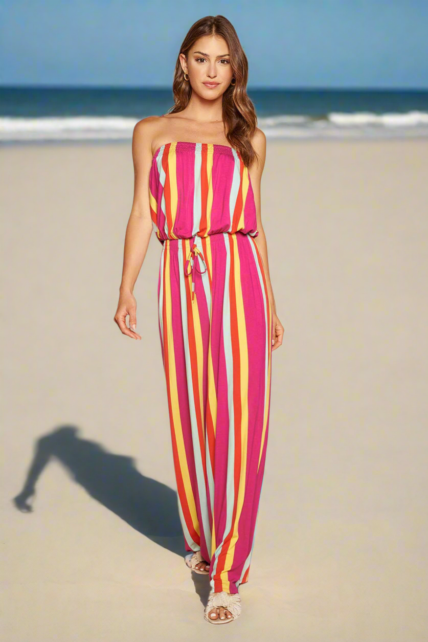 Eliza Striped Strapless Jersey Knit Jumpsuit